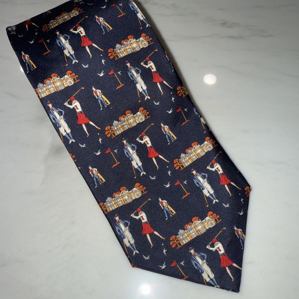 Renato Balestra Men's Navy Silk‎ Tie Golf Made In Italy Golfer 57"x3.5"